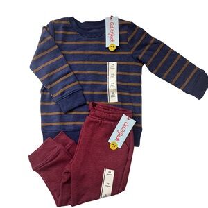 Cat & Jack Navy and Brown Striped Shirt with Maroon Pants